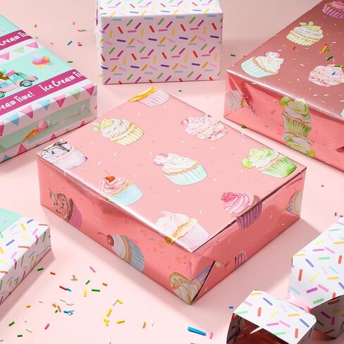LaRibbons Reversible Unicorn Wrapping Paper with Foil Design, 17 Inch x 33 Feet - Purple Unicorn Gift Wrap with Gold Hearts for Girls Birthday, Baby Shower, Kids Party in Kuwait