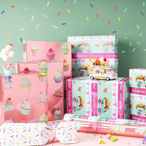 LaRibbons Reversible Unicorn Wrapping Paper with Foil Design, 17 Inch x 33 Feet - Purple Unicorn Gift Wrap with Gold Hearts for Girls Birthday, Baby Shower, Kids Party in Kuwait