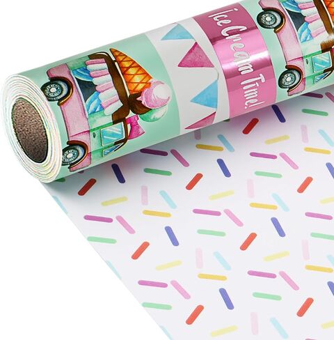 LaRibbons Reversible Unicorn Wrapping Paper with Foil Design, 17 Inch x 33 Feet - Purple Unicorn Gift Wrap with Gold Hearts for Girls Birthday, Baby Shower, Kids Party in Kuwait