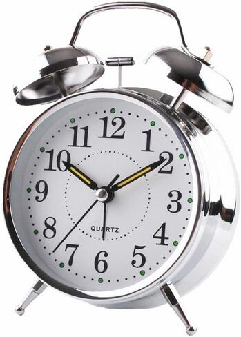 Metal Twin Bell Alarm Clock, Double Bell Alarm Clock, Chrome Finish Mechanical Wind Up Clock, Luminous Hands, Large Face for Bedroom in Saudi Arabia