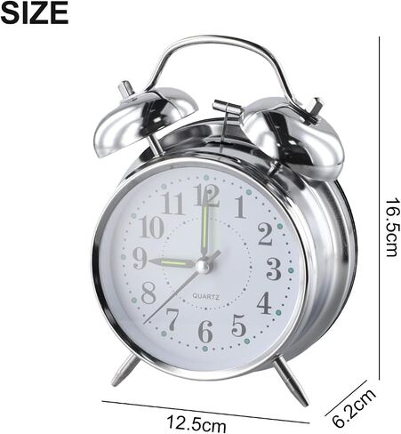Metal Twin Bell Alarm Clock, Double Bell Alarm Clock, Chrome Finish Mechanical Wind Up Clock, Luminous Hands, Large Face for Bedroom in Saudi Arabia