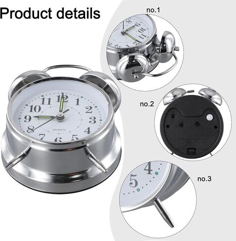 Metal Twin Bell Alarm Clock, Double Bell Alarm Clock, Chrome Finish Mechanical Wind Up Clock, Luminous Hands, Large Face for Bedroom in Saudi Arabia