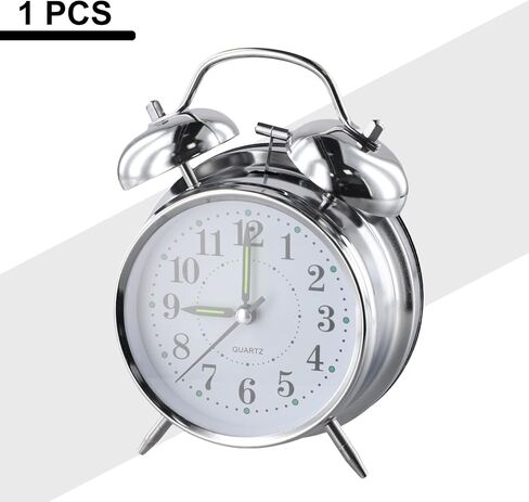 Metal Twin Bell Alarm Clock, Double Bell Alarm Clock, Chrome Finish Mechanical Wind Up Clock, Luminous Hands, Large Face for Bedroom in Saudi Arabia