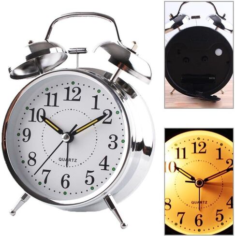 Metal Twin Bell Alarm Clock, Double Bell Alarm Clock, Chrome Finish Mechanical Wind Up Clock, Luminous Hands, Large Face for Bedroom in Saudi Arabia