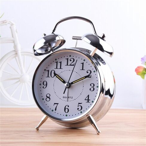 Metal Twin Bell Alarm Clock, Double Bell Alarm Clock, Chrome Finish Mechanical Wind Up Clock, Luminous Hands, Large Face for Bedroom in Saudi Arabia