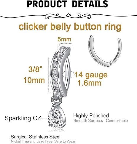 AVYRING 14G Stainless Steel Belly Button Rings for Women Belly Button Ring Hoop Clicker Opal Pink Heart CZ Silver Gold Navel Piercing Jewelry in Kuwait