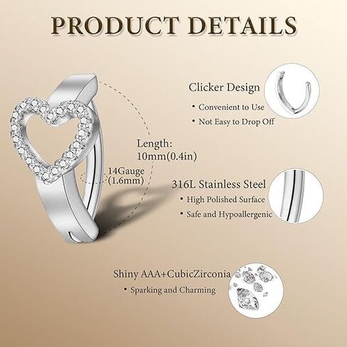 AVYRING 14G Stainless Steel Belly Button Rings for Women Belly Button Ring Hoop Clicker Opal Pink Heart CZ Silver Gold Navel Piercing Jewelry in Kuwait