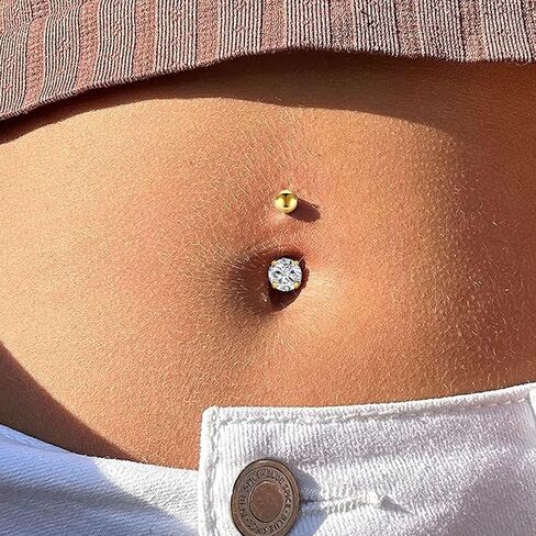 AVYRING 14G Stainless Steel Belly Button Rings for Women Belly Button Ring Hoop Clicker Opal Pink Heart CZ Silver Gold Navel Piercing Jewelry in Kuwait