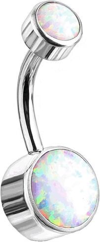 1pc G23 Titanium Belly Button Rings 14G Barbells Stud Body Piercing Round Bezel CZ/Created Opal Navel Piercing Jewelry 8-14mm in Saudi Arabia