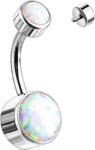 1pc G23 Titanium Belly Button Rings 14G Barbells Stud Body Piercing Round Bezel CZ/Created Opal Navel Piercing Jewelry 8-14mm in Saudi Arabia