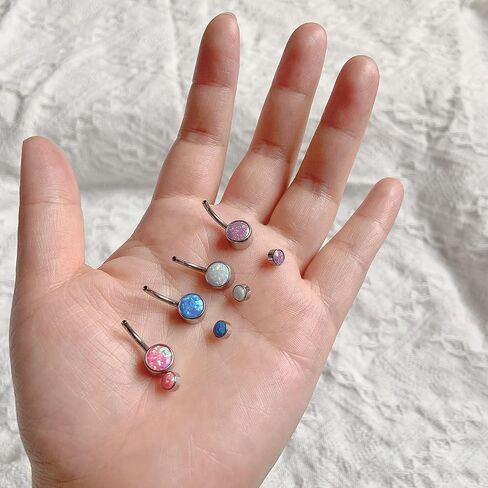 1pc G23 Titanium Belly Button Rings 14G Barbells Stud Body Piercing Round Bezel CZ/Created Opal Navel Piercing Jewelry 8-14mm in Saudi Arabia