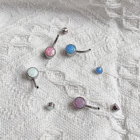 1pc G23 Titanium Belly Button Rings 14G Barbells Stud Body Piercing Round Bezel CZ/Created Opal Navel Piercing Jewelry 8-14mm in Saudi Arabia