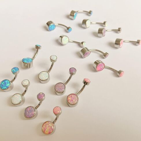 1pc G23 Titanium Belly Button Rings 14G Barbells Stud Body Piercing Round Bezel CZ/Created Opal Navel Piercing Jewelry 8-14mm in Saudi Arabia