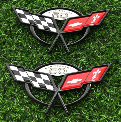2pc شعار الغطاء في الأنف والجذع لعام 2003 Corvette 50th Anniversary Reproductions Repluctions Prestuctions for Corvette Black Red in Kuwait