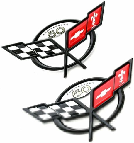 2pc شعار الغطاء في الأنف والجذع لعام 2003 Corvette 50th Anniversary Reproductions Repluctions Prestuctions for Corvette Black Red in Kuwait