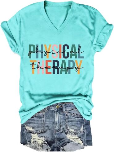 Physical Therapy Shirt Womens PTA Graphic Tee Short Sleeve V-Neck Physical Therapist Tshirt Cute PT Student T Shirt in Saudi Arabia