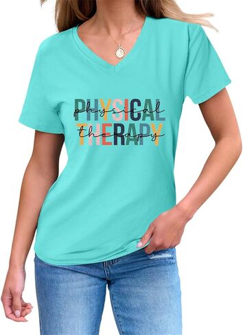 Physical Therapy Shirt Womens PTA Graphic Tee Short Sleeve V-Neck Physical Therapist Tshirt Cute PT Student T Shirt in Saudi Arabia