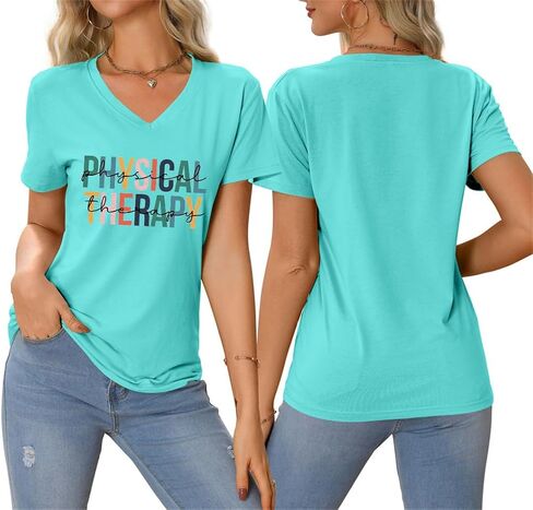 Physical Therapy Shirt Womens PTA Graphic Tee Short Sleeve V-Neck Physical Therapist Tshirt Cute PT Student T Shirt in Saudi Arabia