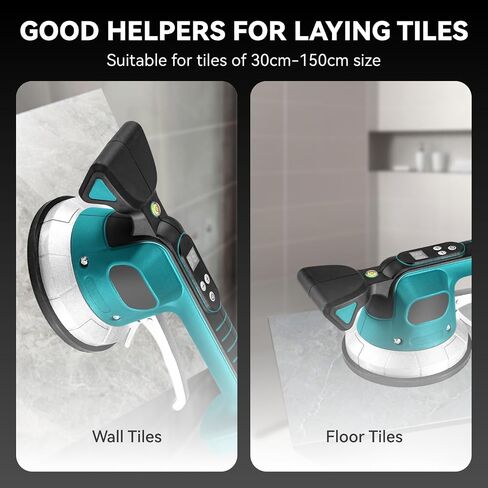 Tile Vibration Tool with 2 x 20V Batteries, Tile Installation Leveling Machine 18000r/Min, Tile Suction Cup Vibrating Tool 200kg Adsorption, 8 Adjustable Speed & LCD Display for Floor, Tile, Wall in Saudi Arabia