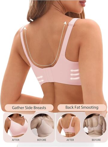 Womens Comfortable Wireless Bras with Support and Lift Seamless Push up Back Smoothing Comfort Everyday Bra in Kuwait
