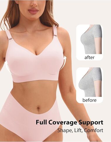 Womens Comfortable Wireless Bras with Support and Lift Seamless Push up Back Smoothing Comfort Everyday Bra in Kuwait