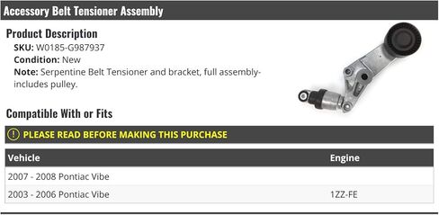 Serpentine Belt Tensioner and Bracket, Full Assembly with Pulley - Compatible with 2003-2008 Pontiac Vibe 1ZZ-FE in Saudi Arabia