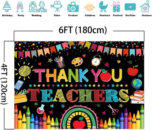 Mocsicka Thank You Teachers Backdrop Teachers Appreciation Week Party Background Preschool Classroom Bulletion Board Party Decorations Banner Photo Studio Props (7x5ft) in Saudi Arabia