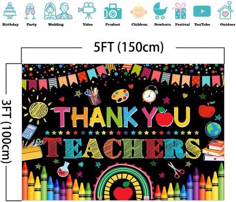 Mocsicka Thank You Teachers Backdrop Teachers Appreciation Week Party Background Preschool Classroom Bulletion Board Party Decorations Banner Photo Studio Props (7x5ft) in Saudi Arabia