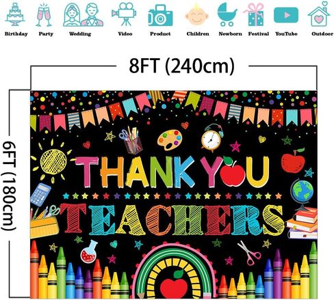Mocsicka Thank You Teachers Backdrop Teachers Appreciation Week Party Background Preschool Classroom Bulletion Board Party Decorations Banner Photo Studio Props (7x5ft) in Saudi Arabia