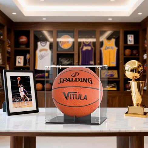 Basketball Display Case with Basketball Holder, Basketball Case Fits for Autographed Basketball, Acrylic Display Case with Removable Built-in Stand Suitable for Sports Collectibles in Saudi Arabia