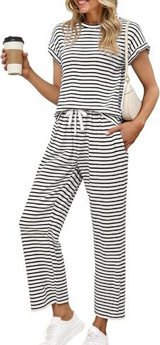 طقم جلاميكر مكون من قطعتين للنساء لصيف 2025 أطقم متناسقة مخططة ملابس نسائية in Kuwait