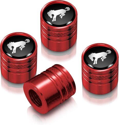 for Ford Bronco in Black on Red Aluminum Cylinder-Style Tire Valve Stem Caps in Saudi Arabia