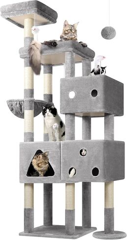 F81 Extra Large Cat Tower, 81-inch Tall Cat Tree for Big Cats 20 lbs, XXL Heavy Duty Cat Scratching Tower for Indoor Adult Cats with 3 Cat Condos, 8 Scratching Posts, Dark Grey in Saudi Arabia