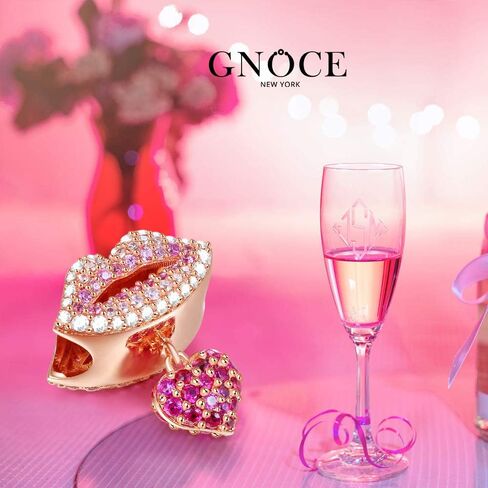 GNOCE "Kissing You 925 Sterling Silver Mouth Charm Red Lips With Heart Bead Kiss Mouth Charms Pendant Love You My Heart Fit All Major Brands Of Bracelet in Saudi Arabia