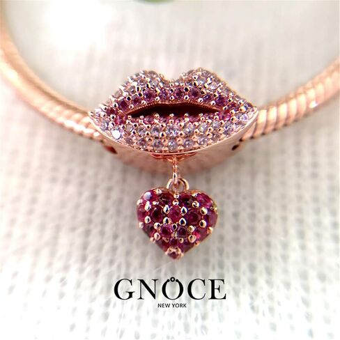 GNOCE "Kissing You 925 Sterling Silver Mouth Charm Red Lips With Heart Bead Kiss Mouth Charms Pendant Love You My Heart Fit All Major Brands Of Bracelet in Saudi Arabia