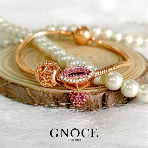 GNOCE "Kissing You 925 Sterling Silver Mouth Charm Red Lips With Heart Bead Kiss Mouth Charms Pendant Love You My Heart Fit All Major Brands Of Bracelet in Saudi Arabia