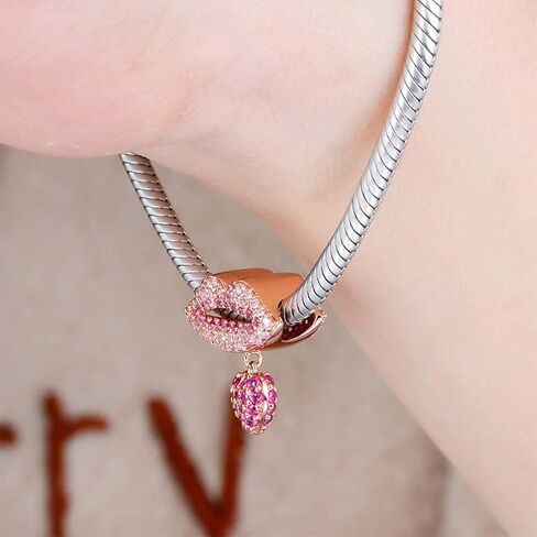 GNOCE "Kissing You 925 Sterling Silver Mouth Charm Red Lips With Heart Bead Kiss Mouth Charms Pendant Love You My Heart Fit All Major Brands Of Bracelet in Saudi Arabia