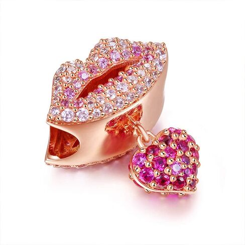 GNOCE "Kissing You 925 Sterling Silver Mouth Charm Red Lips With Heart Bead Kiss Mouth Charms Pendant Love You My Heart Fit All Major Brands Of Bracelet in Saudi Arabia