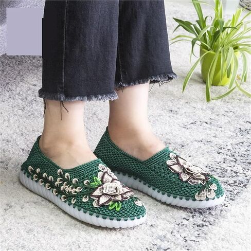 مواد الحياكة اليدوية DIY النعال الكريستالية الوحيدة المطاطية الكروشيه الكروشيه النعال الداخلية (الأسود الأحمر ، 37) in Saudi Arabia