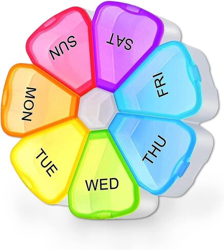 Premium Round Pill Box Organiser - BPA Free - Travel Tablet Boxes - Easy to Open Compartments Unique Spring AssistedOpen Design for Tablets, Vitamins, Medication and Cod Liver Oil (Multicolour) in Saudi Arabia