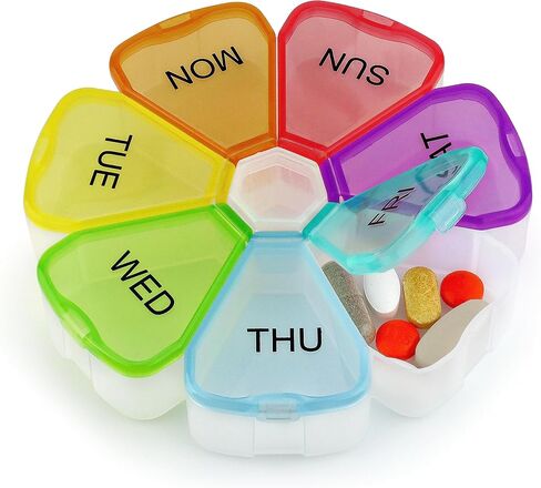 Premium Round Pill Box Organiser - BPA Free - Travel Tablet Boxes - Easy to Open Compartments Unique Spring AssistedOpen Design for Tablets, Vitamins, Medication and Cod Liver Oil (Multicolour) in Saudi Arabia