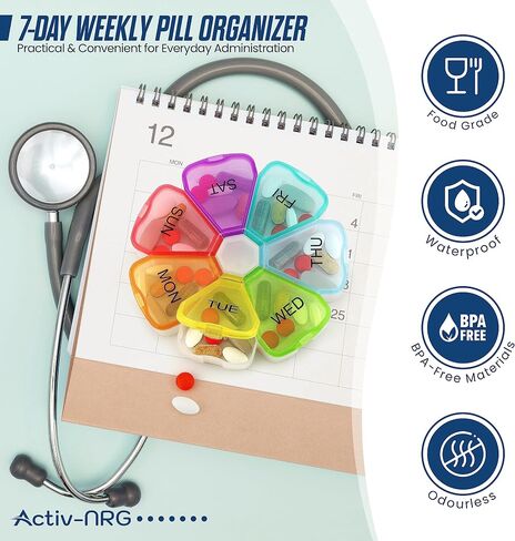 Premium Round Pill Box Organiser - BPA Free - Travel Tablet Boxes - Easy to Open Compartments Unique Spring AssistedOpen Design for Tablets, Vitamins, Medication and Cod Liver Oil (Multicolour) in Saudi Arabia