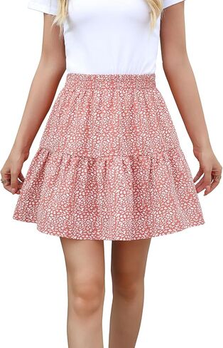 Lyrur Mini Skirts for Women 2025 Summer Elastic High Waist Tiered Ruffle Cute Beach Vacation Short Skirt in Kuwait