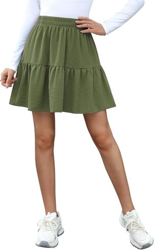 Lyrur Mini Skirts for Women 2025 Summer Elastic High Waist Tiered Ruffle Cute Beach Vacation Short Skirt in Kuwait