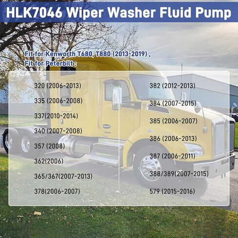 Truck Windshield Wiper Washer Fluid Pump, Fits for Kenworth T680 T880 and Fits for Peterbilt 367 378 382 384 385 386 387 388 389 579, OEM# 104307 T4695001 104252 HLK7046 (1 PCS) in Saudi Arabia