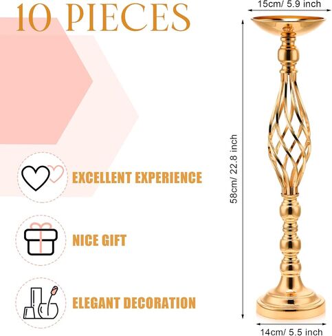 RTTERI 20 PCS زواج كبير الزفاف مركزية زخارف طاولة طول المعادن ترتيب زهرة حامل أنيقة حامل شمعة زهرة الزهور لحفل حفل زفاف الحفل الحدث ديكور المنزل (الذهب) in Saudi Arabia