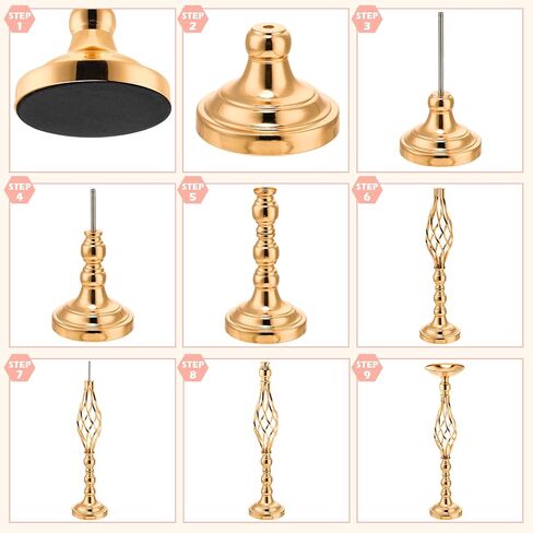 RTTERI 20 PCS زواج كبير الزفاف مركزية زخارف طاولة طول المعادن ترتيب زهرة حامل أنيقة حامل شمعة زهرة الزهور لحفل حفل زفاف الحفل الحدث ديكور المنزل (الذهب) in Saudi Arabia