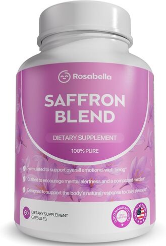 ملحق مزيج Rosabella Saffron للرجال والنساء-الزعفران ، B6 ، كبسولات المستخلصين من المغنيسيوم والمغنيسيوم-يدعم المزاج والتركيز والوضوح-غير المعدلة وراثيا ، خالية من الغلوتين-60 كبسولة-إمدادات 30 يومًا in Kuwait