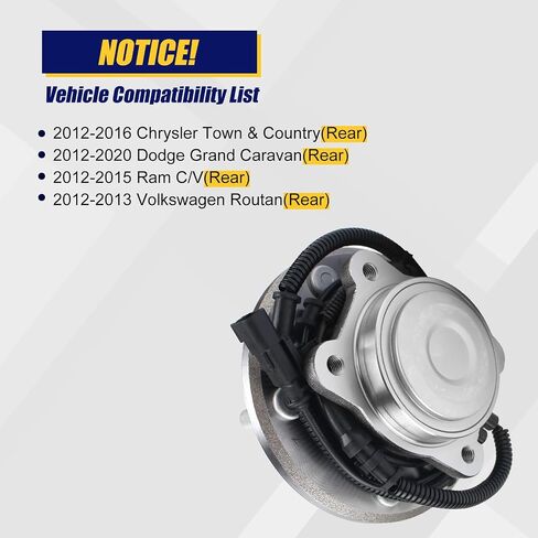KUSATEC 512493 2pcs Rear Wheel Bearing and Hub Assembly Compatible with 2012-2020 Chrysler Town & Country, Dodge Grand Caravan, Ram C/V, Volkswagen Routan, 5 Lug Bolts w/ABS in Saudi Arabia