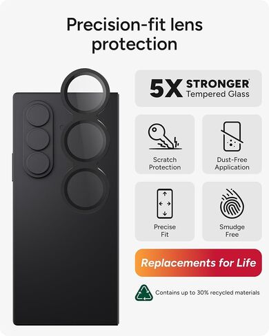 واقي عدسة الكاميرا ZAGG Glass Elite المضاد للانعكاس لهاتف Samsung Galaxy Z Fold6 - واقي عدسة من الزجاج المقوى بإطار من البولي كربونات، أقوى بـ 5 مرات، أقصى حماية للخدش، مقاوم للتلطخ in Saudi Arabia